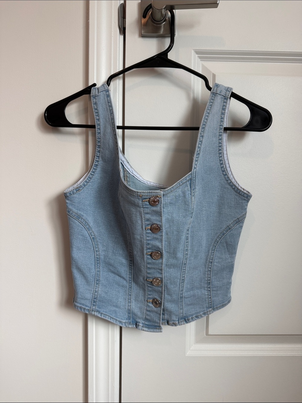 Light Blue Denim Button-Front Tank Top